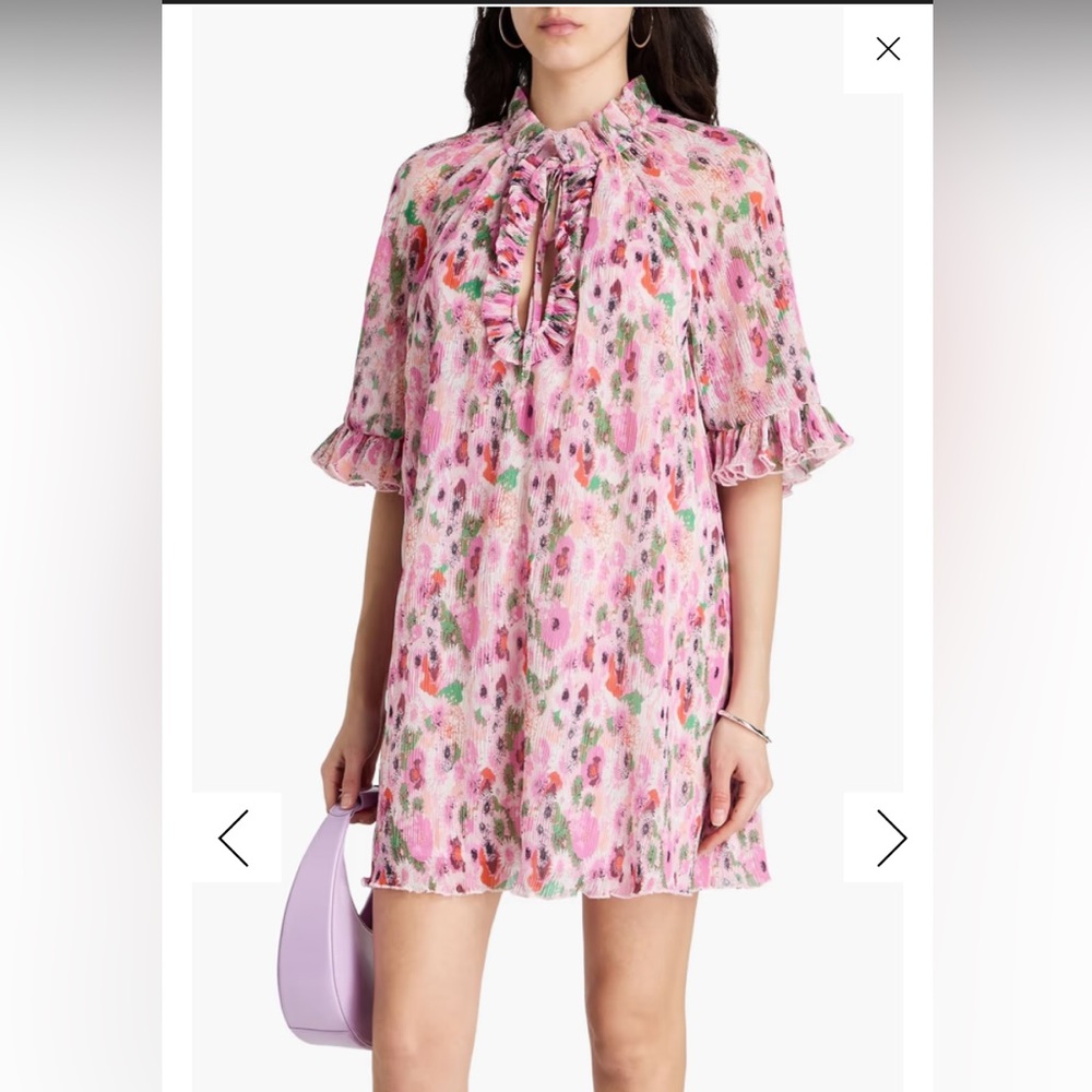 GANNI Georgette mini dress - ruffled floral-print